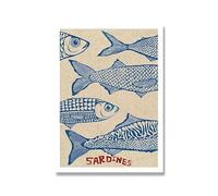 Baibexing Póster Colorido Con Estampado De Sardinas Divertidas Y Comida Retro Para Pared, Arte De Pared, Pintura En Lienzo, Imágenes Decorativas De Moda Para Cocina, Comedor, A1 50X70Cm Sin Marco