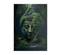 Baibexing Póster De Arte De Pared De Buda Meditando Abstracto, Naturaleza, Selva, Vegetación, Cabeza Budista India, Pintura En Lienzo Religiosa, Decoración Del Hogar A1 40X50Cm Sin Marco