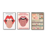 Baibexing Póster De Diagnóstico De Lengua, Guía De Estudio De Medicina Tradicional China, Impresión De Diagnóstico De Lengua, Cuadro De Lienzo Sobre Acupuntura. 21X30Cmx3Pcs Sin Marco