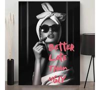 Baibexing Póster De Moda Más Vale Tarde Que Feo: Mujer Encantadora Con Gafas Y Pañuelo En La Cabeza, Lienzo Decorativo 50X70Cm Sin Marco