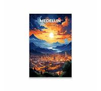 Baibexing Póster De Viaje Con El Horizonte Colorido De Medellín, Pintura Al Óleo, Impresión De Una Ciudad En Las Montañas, Paisaje, Pintura En Lienzo, Decoración Del Hogar 60X90Cm Sin Marco