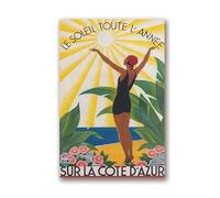 Baibexing Póster De Viaje Vintage Sur La Cote D'Azur, Impresión Colorida De Francia, Cuadro Sobre Lienzo Para Pared, Decoración De Pared Del Hogar, Broders De La Riviera Francesa 60X90Cm Sin Marco