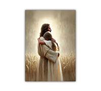 Baibexing Póster E Impresiones De La Biblia Con Jesús, Dios, Cordero, Ángel, Niño Y Niña Orando, Lienzo Cristiano, Arte De Pared Para Decoración De Sala De Estar, Tamaño A5 21X30Cm Sin Marco