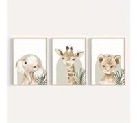 Baibexing Póster E Impresiones En Lienzo De Una Jirafa, Un Elefante Y Un Leopardo, Arte De Pared Para La Decoración Del Hogar Y La Sala De Estar. 30X40Cmx3Pcs Sin Marco