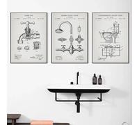 Baibexing Pósteres De Patentes De Baño Vintage, Láminas, Grifo De Ducha, Inodoro, Rollo De Papel Higiénico, Cepillo De Dientes, Pintura Sobre Lienzo, Decoración De Baño 30X40Cmx3Pcs Sin Marco