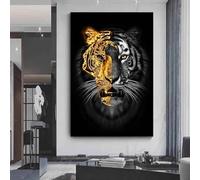 Baibexing Pósteres E Impresiones De Tigre En Oro Negro, Pintura En Lienzo, Arte De Pared Nórdico, Imágenes Para La Decoración Del Hogar De La Sala De Estar 40X50Cm Sin Marco