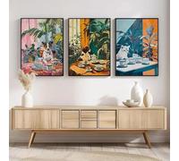 Baibexing Pósteres Y Grabados Divertidos De Gato Y Perro Vintage Tomando El Té De La Tarde, Impresión En Lienzo, Arte De Pared Para La Decoración Del Hogar De La Sala De Estar. 30X40Cmx3Pcs Sin Marco