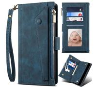 BaiFu Bloqueo RFID Funda para Vivo X200 FE Cover, Bolsillo con Cremallera Carcasa Billetera para Vivo X200 FE-Azul