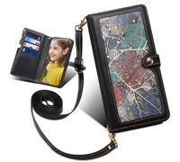 BaiFu Carcasa Billetera para Vivo X200 FE, Soporte y Correa de Muñeca, Diseño de Hojas Bolsillo con Cremallera Funda para Vivo X200 FE-Negro