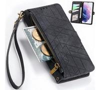BaiFu Cuadrícula Geométrica Funda para Realme C100x Case, Bolsillo con Cremallera y Ranura para Tarjetas, Cremallera Bolsillo Cover para Realme C100x-01