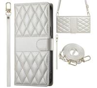 BaiFu Funda a Cuadros para OPPO A5x 5G, con Correa para la muñeca y Billetera, Compatible con OPPO A5x 5G-Blanco