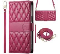 BaiFu Funda a Cuadros para OPPO A5x 5G, con Correa para la muñeca y Billetera, Compatible con OPPO A5x 5G-Rojo