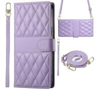 BaiFu Funda a Cuadros para OPPO A5x 5G, con Correa para la muñeca y Billetera, Compatible con OPPO A5x 5G-Morado