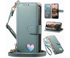 BaiFu Funda Cartera Tipo Bandolera para Honor X8b, Cartera magnética de Piel sintética con Tarjetero, Bolsillo con Cremallera y cordón Largo-Verde