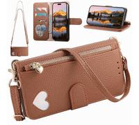 BaiFu Funda Cartera Tipo Bandolera para Leitz Phone 3, Cartera magnética de Piel sintética con Tarjetero, Bolsillo con Cremallera y cordón Largo-Marrón