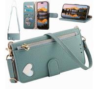 BaiFu Funda Cartera Tipo Bandolera para Leitz Phone 3, Cartera magnética de Piel sintética con Tarjetero, Bolsillo con Cremallera y cordón Largo-Verde