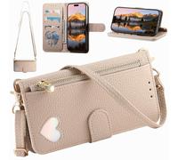 BaiFu Funda Cartera Tipo Bandolera para Leitz Phone 3, Cartera magnética de Piel sintética con Tarjetero, Bolsillo con Cremallera y cordón Largo-Caqui
