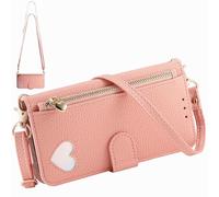 BaiFu Funda Cartera Tipo Bandolera para Nokia HMD Pulse, Cartera magnética de Piel sintética con Tarjetero, Bolsillo con Cremallera y cordón Largo-Rosa