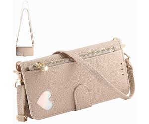BaiFu Funda Cartera Tipo Bandolera para Nokia HMD Pulse Pro, Cartera magnética de Piel sintética con Tarjetero, Bolsillo con Cremallera y cordón Largo-Caqui
