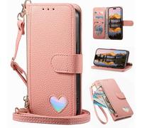 BaiFu Funda Cartera Tipo Bandolera para Realme C61, Cartera magnética de Piel sintética con Tarjetero, Bolsillo con Cremallera y cordón Largo-Rosa