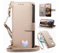 BaiFu Funda Cartera Tipo Bandolera para Realme C61, Cartera magnética de Piel sintética con Tarjetero, Bolsillo con Cremallera y cordón Largo-Caqui