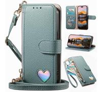 BaiFu Funda Cartera Tipo Bandolera para Realme Note 60/60X, Cartera magnética de Piel sintética con Tarjetero, Bolsillo con Cremallera y cordón Largo-Verde