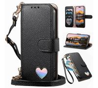 BaiFu Funda Cartera Tipo Bandolera para Redmi 15 5G/169.5MM, Cartera magnética de Piel sintética con Tarjetero, Bolsillo con Cremallera y cordón Largo-Negro