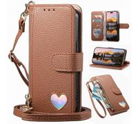 BaiFu Funda Cartera Tipo Bandolera para Redmi Turbo4 Pro/Poco F7, Cartera magnética de Piel sintética con Tarjetero, Bolsillo con Cremallera y cordón Largo-Marrón