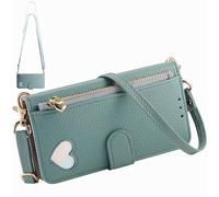 BaiFu Funda Cartera Tipo Bandolera para Vivo V40 Lite, Cartera magnética de Piel sintética con Tarjetero, Bolsillo con Cremallera y cordón Largo-Verde