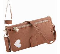 BaiFu Funda Cartera Tipo Bandolera para Vivo V40 Lite, Cartera magnética de Piel sintética con Tarjetero, Bolsillo con Cremallera y cordón Largo-Marrón