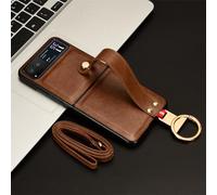 BaiFu Funda para Motorola RAZR 40 con Anillo Carcasa, Soporte Funda con cordón, Collar Funda para teléfono móvil con Correa, Cuero PU Protectora Caso para Motorola RAZR 40-Marrón