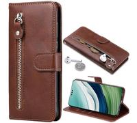 BaiFu Funda para Realme 12 4G Case, Bolsillo con Cremallera, Cuero Carcasa Magnético Cover Cartera Móvil para Realme 12 4G-Marrón