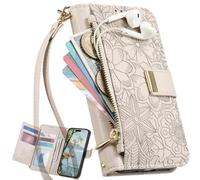 BaiFu Funda Tipo Cartera para Doogee Note 58 Pro, Estampado Floral, Correa de Mano, Soporte y Cierre magnético, Bolsillo con Cremallera para Doogee Note 58 Pro-Gris