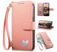 BaiFu Funda Tipo Cartera para Leitz Phone 3, Cierre de Cremallera, Tarjetero, Funda con Estampado de Amor, Bolsillo de Bolso de Cuero PU para Leitz Phone 3-Rosa