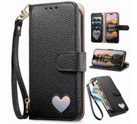 BaiFu Funda Tipo Cartera para Leitz Phone 3, Cierre de Cremallera, Tarjetero, Funda con Estampado de Amor, Bolsillo de Bolso de Cuero PU para Leitz Phone 3-Negro