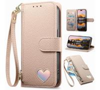 BaiFu Funda Tipo Cartera para Leitz Phone 3, Cierre de Cremallera, Tarjetero, Funda con Estampado de Amor, Bolsillo de Bolso de Cuero PU para Leitz Phone 3-Caqui