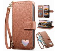 BaiFu Funda Tipo Cartera para Leitz Phone 3, Cierre de Cremallera, Tarjetero, Funda con Estampado de Amor, Bolsillo de Bolso de Cuero PU para Leitz Phone 3-Marrón