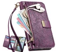 BaiFu Funda Tipo Cartera para Motorola Moto G100 5G 2025, Estampado Floral, Correa de Mano, Soporte y Cierre magnético, Bolsillo con Cremallera para Motorola Moto G100 5G 2025-Morado