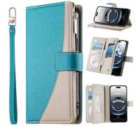 BaiFu Funda Tipo Cartera para Nokia C2 2ND Edition, con 6 Ranuras para Tarjetas, Bolsillo con Cremallera, Cierre magnético, función Atril y Correa para la muñeca-Azul-01