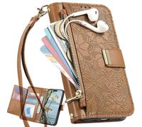 BaiFu Funda Tipo Cartera para Realme 15 5G, Estampado Floral, Correa de Mano, Soporte y Cierre magnético, Bolsillo con Cremallera para Realme 15 5G-Marrón