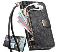 BaiFu Funda Tipo Cartera para Realme GT8, Estampado Floral, Correa de Mano, Soporte y Cierre magnético, Bolsillo con Cremallera para Realme GT8-Negro