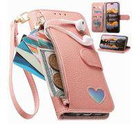 BaiFu Funda Tipo Cartera para Vivo V40 Lite, Cierre de Cremallera, Tarjetero, Funda con Estampado de Amor, Bolsillo de Bolso de Cuero PU para Vivo V40 Lite-Rosa