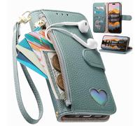 BaiFu Funda Tipo Cartera para Vivo V40 Lite, Cierre de Cremallera, Tarjetero, Funda con Estampado de Amor, Bolsillo de Bolso de Cuero PU para Vivo V40 Lite-Verde