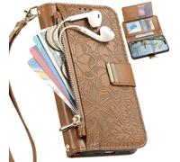 BaiFu Funda Tipo Cartera para Vivo V40 Lite, Estampado Floral, Correa de Mano, Soporte y Cierre magnético, Bolsillo con Cremallera para Vivo V40 Lite-Marrón