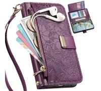 BaiFu Funda Tipo Cartera para Vivo V40 Lite, Estampado Floral, Correa de Mano, Soporte y Cierre magnético, Bolsillo con Cremallera para Vivo V40 Lite-Morado