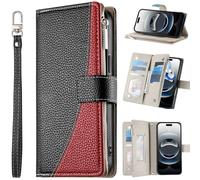 BaiFu Funda Tipo Cartera para Xiaomi Poco C71, con 6 Ranuras para Tarjetas, Bolsillo con Cremallera, Cierre magnético, función Atril y Correa para la muñeca-Negro