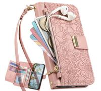 BaiFu Funda Tipo Cartera para Xiaomi Poco F5 Pro, Estampado Floral, Correa de Mano, Soporte y Cierre magnético, Bolsillo con Cremallera para Xiaomi Poco F5 Pro-Rosa