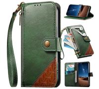 BaiFu Funda Tipo Libro para Honor X5c Plus, Piel sintética, Cierre magnético, función Atril, Tarjetero, Carcasa con Cremallera para Honor X5c Plus-Verde