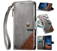 BaiFu Funda Tipo Libro para Honor X5c Plus, Piel sintética, Cierre magnético, función Atril, Tarjetero, Carcasa con Cremallera para Honor X5c Plus-Gris