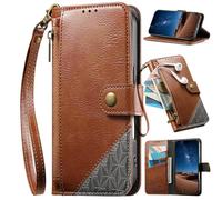 BaiFu Funda Tipo Libro para Vivo V50 Lite, Piel sintética, Cierre magnético, función Atril, Tarjetero, Carcasa con Cremallera para Vivo V50 Lite-Marrón